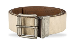 REVERSIBLE BEIGE POLYESTHER WEBBING AND HONEY LEATHER BELT