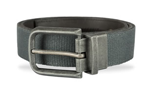 REVERSIBLE GREY POLYESTHER WEBBING AND BLACK LEATHER BELT