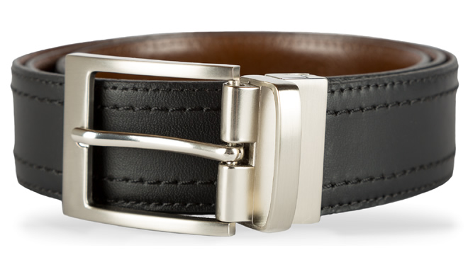 REVERSIBLE BLACK AND BROWN LEATHER BELT