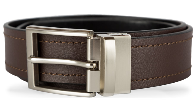 REVERSIBLE BROWN AND BLACK LEATHER BELT