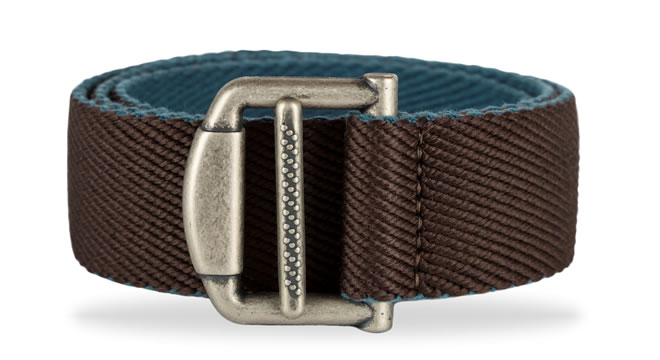 BROWN AND BLUE POLYESTHER- COTTON WEBBING BELT